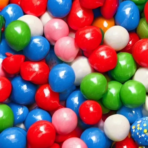 Prompt: every time grandma opens her mouth, gumballs come pouring out... just absolutely tumbling everywhere. No doctor has been able to tell us why