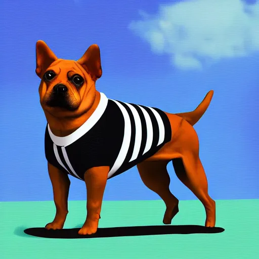 Image similar to a dog in an adidas full body suit, digital art
