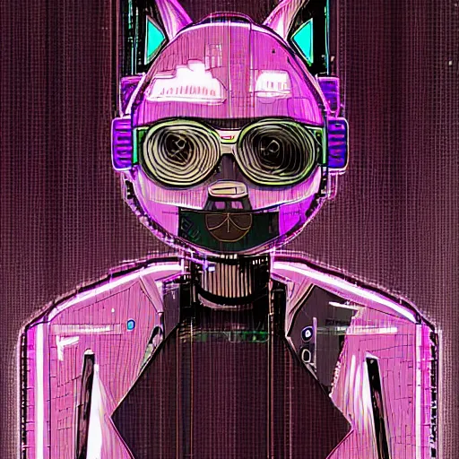 Image similar to digital art of a cyberpunk humanoid cat