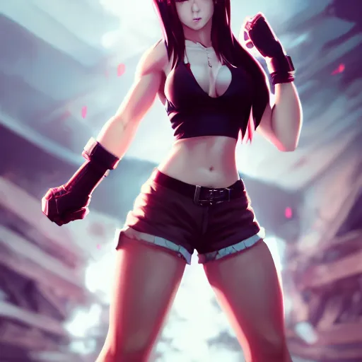 Image similar to full body shot of tifa lockhart by wlop, rossdraws, mingchen shen, bangkuart, sakimichan, yan gisuka, jeongseok lee, artstation, 4k