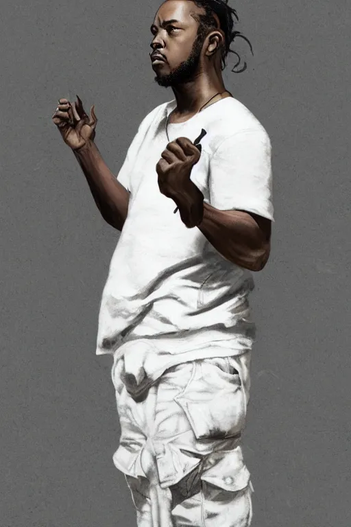 Prompt: ultra realistic kendrick lamar, background is white and blank, elegant, highly detailed, digital painting, concept art, smooth, sharp focus, illustration, art by greg rutkowski and alphonse mucha