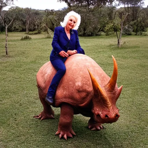 Image similar to mirtha legrand riding a triceratops