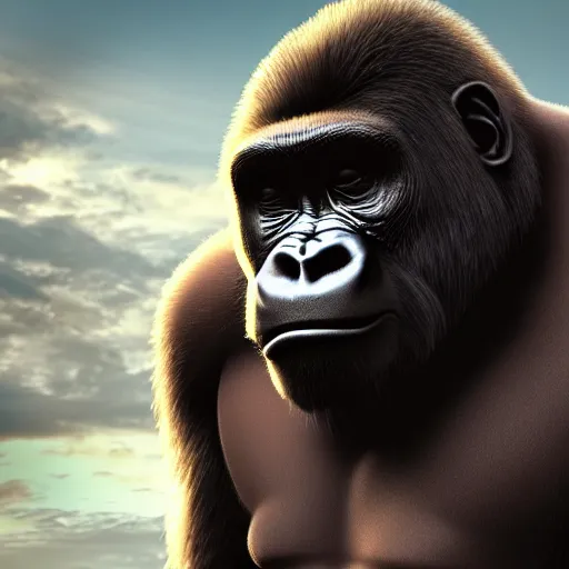 Prompt: big gorilla man terroizing church, 8k cinematic lighting, very sharp detail, anatomically correct