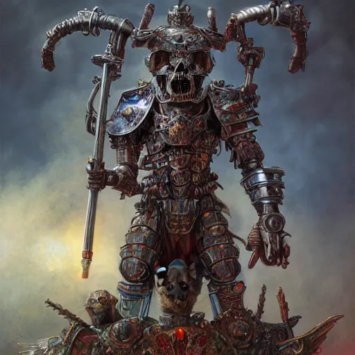 Image similar to , bismuth metal skullknight armor, anthropomorphic shiba inu, standing, cementary of skulls, fantasy 3 d render, masterpiece, red aura, by donato giancola and greg rutkowski and wayne barlow and zdzisław beksinski, realistic face