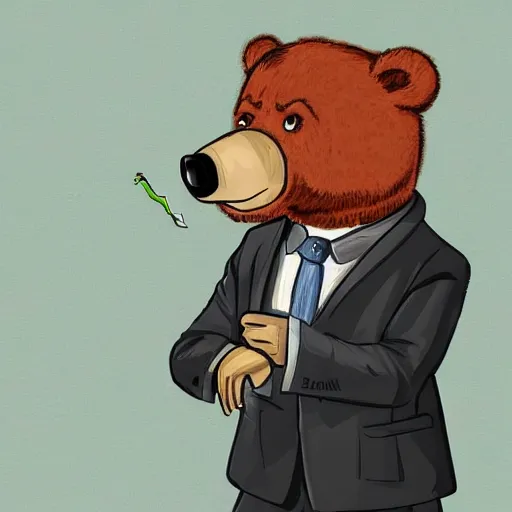 Image similar to a anthropomorphic bear beast - man in a suit smoking a cigar while drifting in a lamborghini, digital art