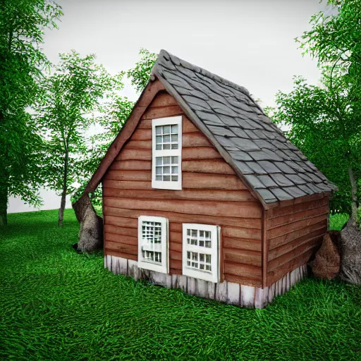 Image similar to funny house, 3d, rendering, realistic, forest