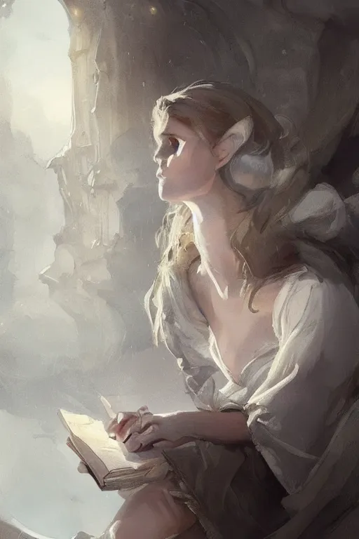 Image similar to concept art of fitzchevalry reading the book les antiseches du bonheur of jonathan lehmann, nighteyes is looking warmly over his shoulders, by aenaluck, artgerm and roberto ferri and greg rutkowski, blue and white tones, digital painting, artstation, concept art, smooth, sharp foccus ilustration hq