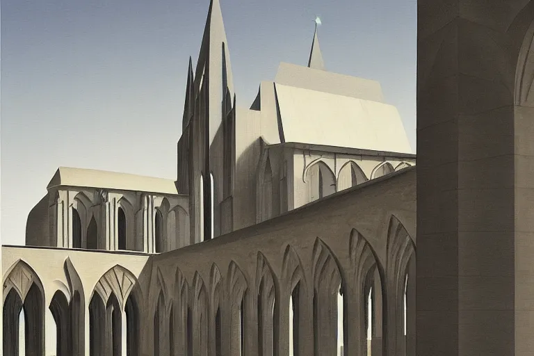 Prompt: A cathedral under an overpass, high contrast, precisionist style, Charles Sheeler, digital art, incredibly detailed matte painting