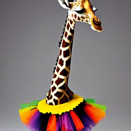 Image similar to a giraffe ballet dancer in a tutu