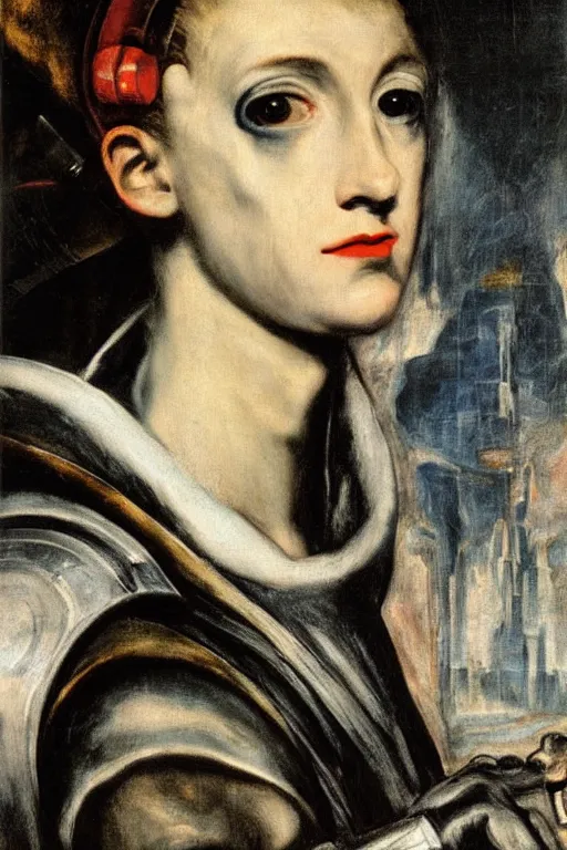 Image similar to a close - up portrait of a cyberpunk cyborg girl, by el greco, rule of thirds