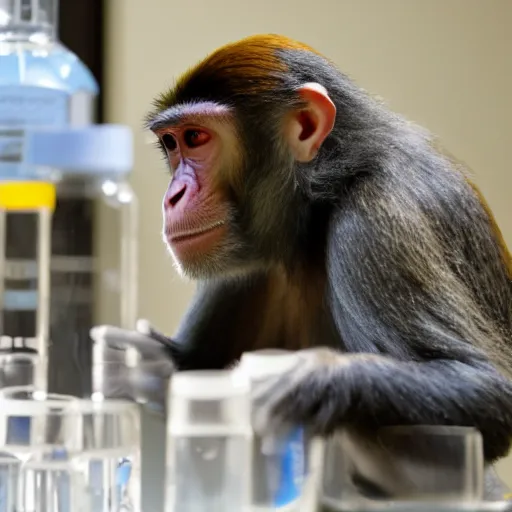 Prompt: a monkey scientist in a chemistry laboratory