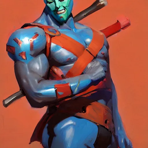 Image similar to greg manchess portrait painting of yondu udonta as overwatch character, medium shot, asymmetrical, profile picture, organic painting, sunny day, matte painting, bold shapes, hard edges, street art, trending on artstation, by huang guangjian and gil elvgren and sachin teng