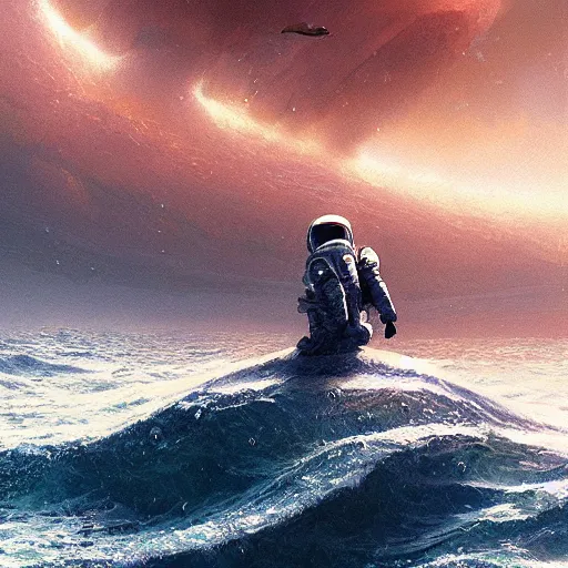 Image similar to an astronaut lost in the ocean,digital art,detailed,ultra realistic,art by greg rutkowski