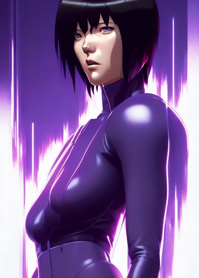 Image similar to a fullbody portrait of motoko kusanagi ghost in the shell, finely detailed features : : gits sac twenty forty five netflix : : by ilya kuvshinov, rossdraws, artgerm, sola digital arts, production ig, anti aliasing, raytracing : :