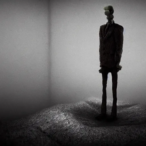 Prompt: the world between insanity and reality, surrealistic detailed claymation art, dark, moody, foggy