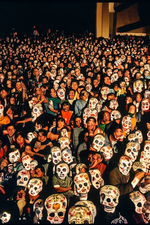 Prompt: 35mm photo of dia de los muertos celebrations in Mexico City, light leaks, kodachrome