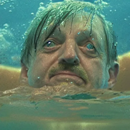 Prompt: mark e smith swimming deep under the ocean, picture taken from submarine, highly detailed, 4 k