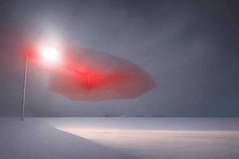 Image similar to a large red cube of light sitting in the middle of a snow covered field, a matte painting by pascal blanche, featured on behance, new sculpture, matte painting, apocalypse art, apocalypse landscape