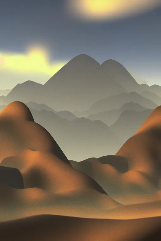 Prompt: fuck render mountains, cinematic soft colors