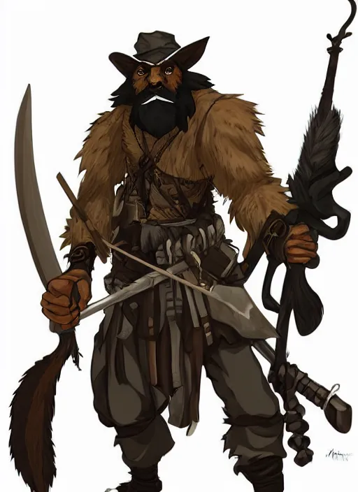 Image similar to bugbear ranger, black beard, dungeons and dragons, hunters gear, character design on white background, by makoto shinkai