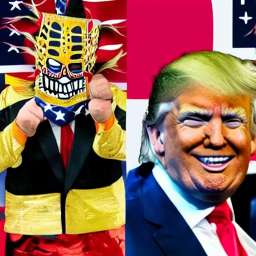 Image similar to Donald trump as an mexican luchador getting deported