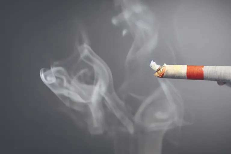 Image similar to A photo of thin soft hand holding cigarette with smoke, hyper realistic, smooth