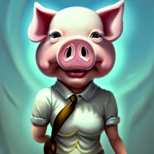 Image similar to cute little anthropomorphic funny female pig wearing shorts, a hat, boots and a pale blue shirt!! tiny!! fully clothed!!! small, short, cute and adorable, character art portrait, matte fantasy painting, deviantart artstation, by jason felix by steve argyle by tyler jacobson by peter mohrbacher, cinema