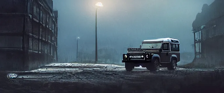 Image similar to Land Rover Defender 110 (1985), a gritty neo-noir, dramatic lighting, cinematic, establishing shot, extremely high detail, photorealistic, cinematic lighting, artstation, by simon stalenhag, The Elder Scrolls IV: Oblivion (PC)