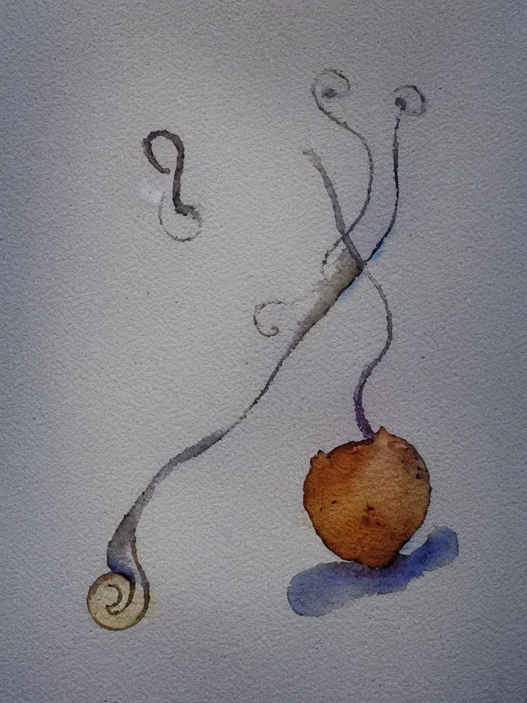 Image similar to a minimal watercolor painting of an acorn that turns out to be the base of a beautiful tree in the shape of a treble clef with some light and dark effects, playful and carefree