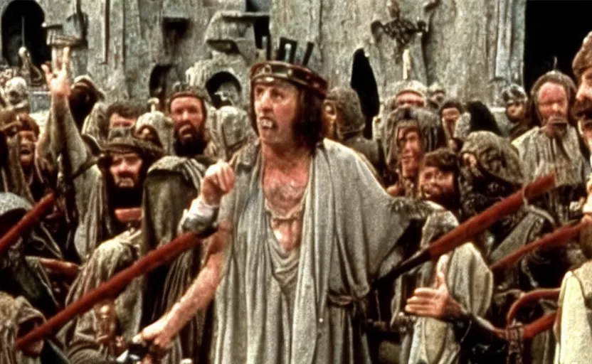 Image similar to a still from monty python's life of brian ( 1 9 7 9 ) with bernie sanders