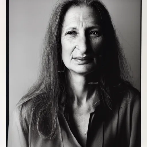 Image similar to portrait of a beautiful woman, front view. casual clothing. studio photo by annie leibovitz.