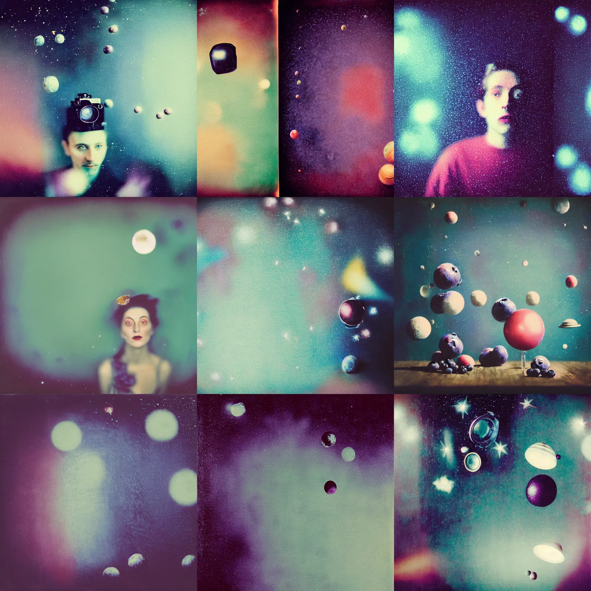Image similar to kodak portra 4 0 0, wetplate, muted colours, blueberry, motion blur, portrait photo of a backdrop, sparkling, halfmoon in space, by georges melies and by wes anderson and by britt marling