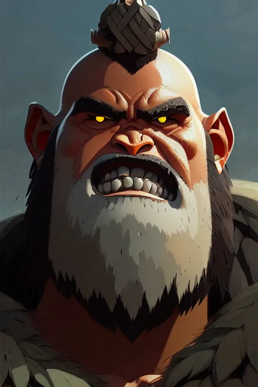 Image similar to orc barbarian male, finely detailed perfect face, exquisite details, earth magic, mid view, design on a white background, by studio muti, greg rutkowski makoto shinkai takashi takeuchi studio ghibli