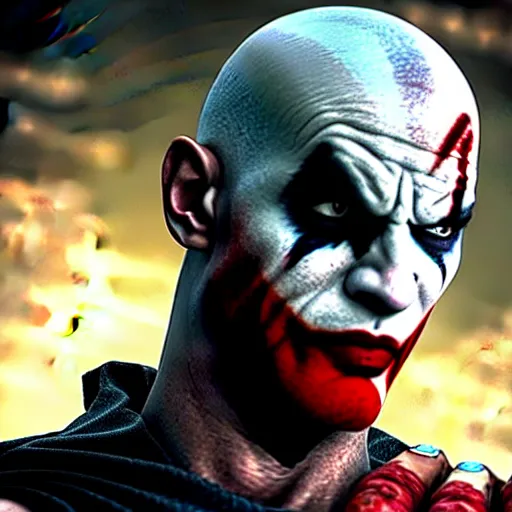 Image similar to film still of kratos as the joker in the new batman movie