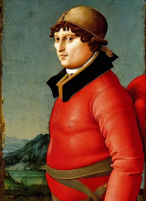 Image similar to grandiose epic renaissance portrait of napoleon bonaparte, french emperor, detailed painting by boticelli, leonardo davinci, francois gerard and jacques louis david