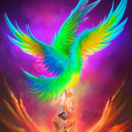 Prompt: rainbow colorful magic phoenix, trending on artstation, cgsociety, artgerm