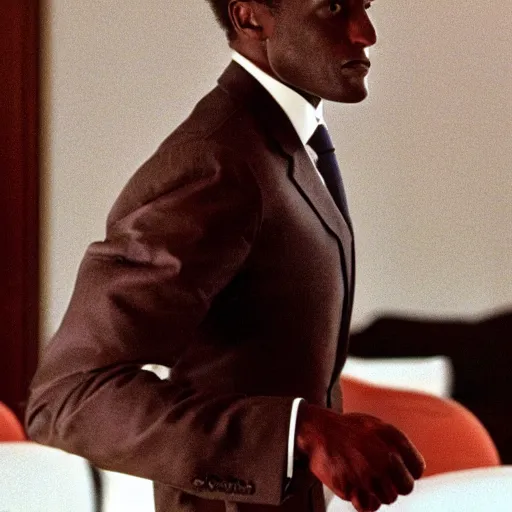 Prompt: african Emmanuel Macron in American Psycho (1999)