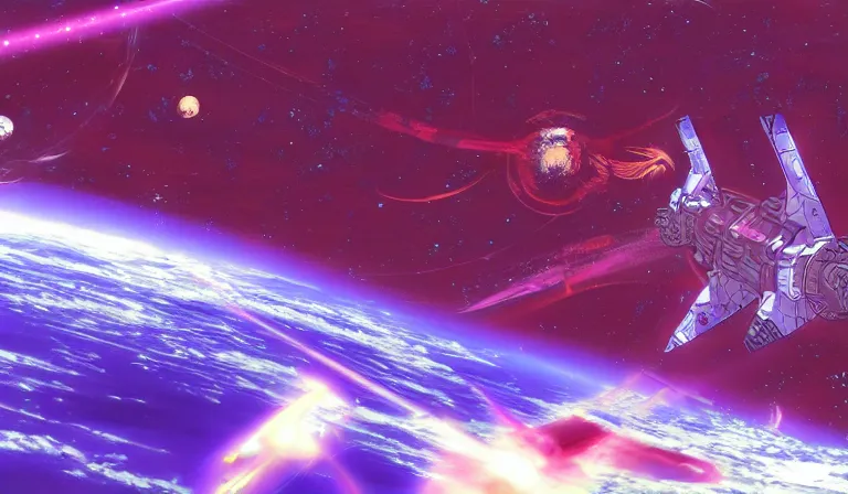 Image similar to Visual novel game set in a Byzantine space station, gameplay screenshot with UI, 4K, anime, by Tadanori Yokoo, Yoshitaka Amano, CLAMP