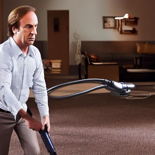 Image similar to saul goodman vacuuming the floor