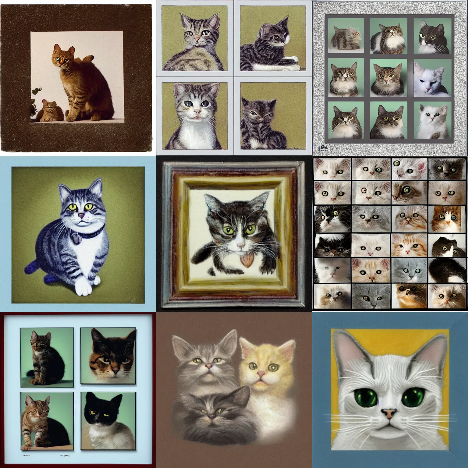 Prompt: a 9 x 9 gird of cat images