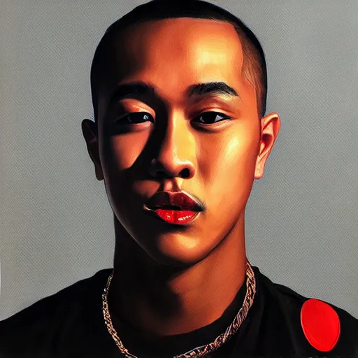 Prompt: thaiboy digital presidential portrait, realistic painting