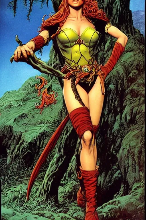 Image similar to A beautiful Elf woman by larry Elmore, Jeff easley and Frank Frazetta, and Boris Valejo
