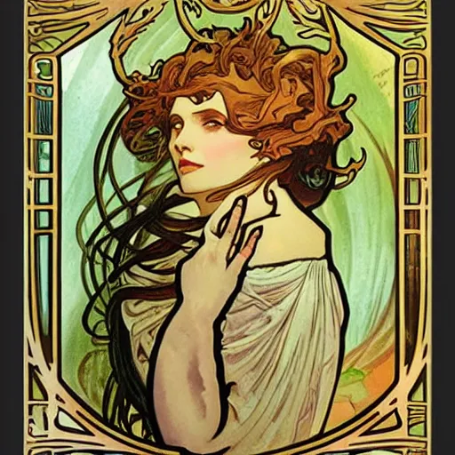 Image similar to lovecraftian protagonist by alphonse mucha