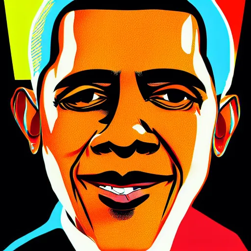 Image similar to Obama, graphic illustration by Jamie Hewlett, bold colors