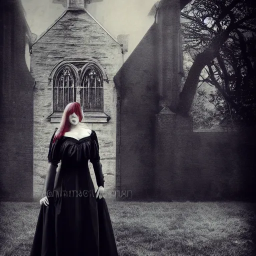Prompt: stunning Gothic shameless woman with impudent facial expression in shadow of church cross, elegant, dark and mysterious, atmospheric, red, ominous, eerie, cinematic, Epic, 8k, 4k, ultra detail, ultra realistic, rendered by awesomeness illustration