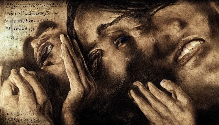 Image similar to a man worshipping ai because he has no talent, photo realistic, highly detailed, gritty