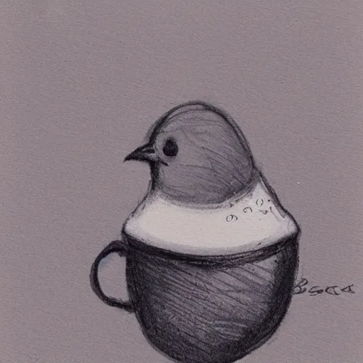 Prompt: bird holding a cup of coffee in hands, sketch