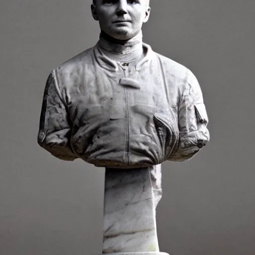 Prompt: 18th century historical marble sculpture of Yury Gagarin first space flight, Hermitage museum catalog photography,