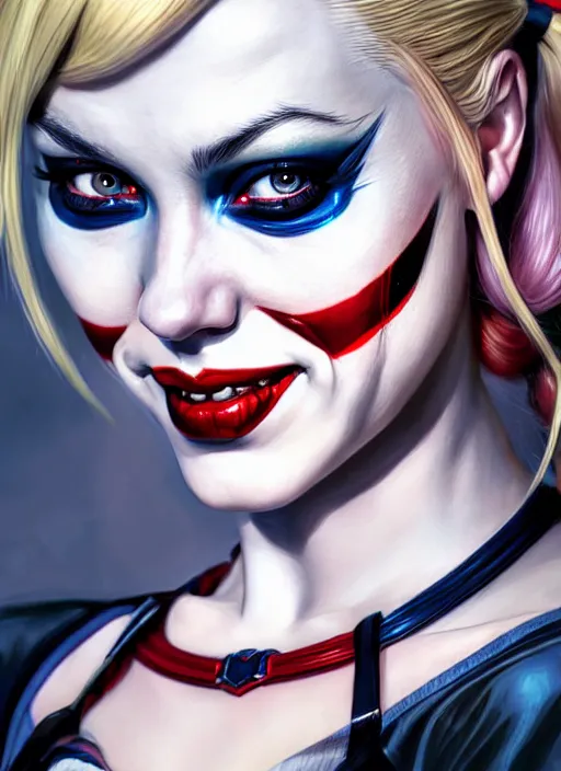 Prompt: high angle photo of harley quinn in the style of stefan kostic, realistic, sharp focus, 8 k high definition, insanely detailed, intricate, elegant, art by stanley lau and artgerm