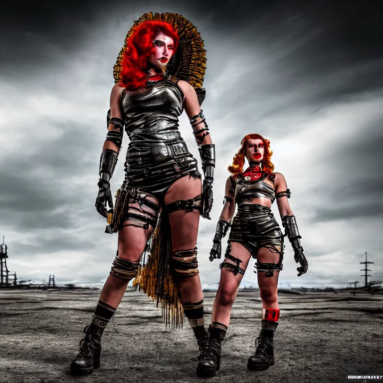 Image similar to full length photo of a very beautiful female atompunk warrior, 8 k, hdr, smooth, sharp focus, high resolution, award - winning photo